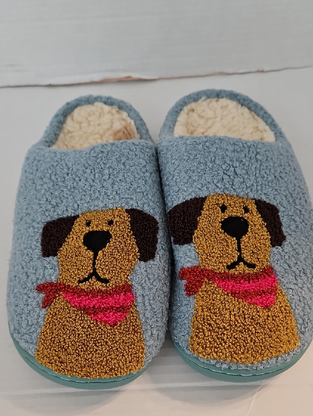 NAtural Life | NWT Women's Blue Embroidered Sherpa Dog Slip-On Slippers  10